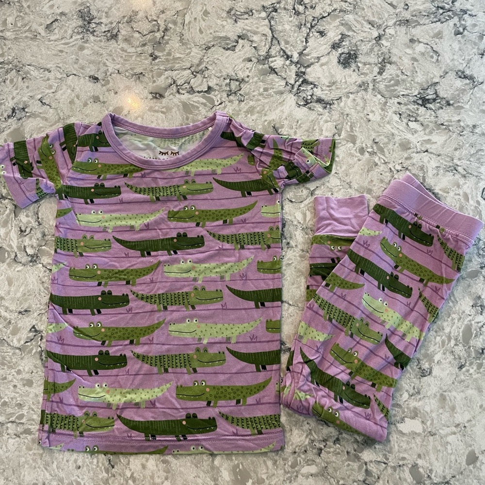 Little Sleepies Purple Crocodiles tshirt and pants 18-24 months.